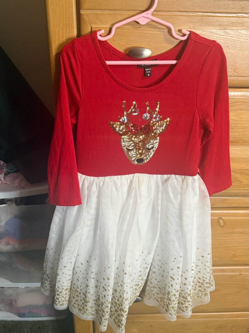 Zunie Red and White Sequin Reindeer Party Dress